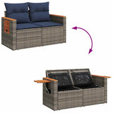 8 Piece Garden Sofa Set with Cushions Grey Poly Rattan Acacia 3328146