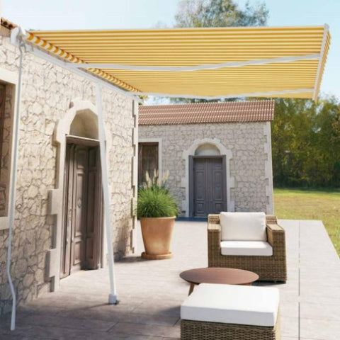ZNTS Freestanding Manual Retractable Awning 350x250 cm Yellow/White 3069518