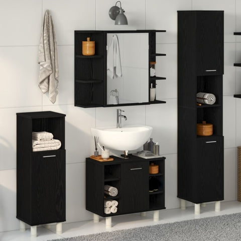 ZNTS Bathroom Furniture Set 4 Pieces Black Oak Engineered Wood Storage 3333047