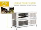 Wooden Pet Hutch, Two-Tier Cage with Rain Cover, Wheels, White T3398P554175