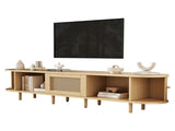 TV Stand with 1 Rattan Drawer and 2 Sliding Doors,Oval TV Cabinet Storage Sideboard with Rounded N605P339346E