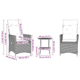 3 Piece Bistro Set with Cushions Grey Poly Rattan 365656