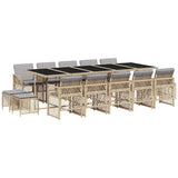 15 Piece Garden Dining Set with Cushions Beige Poly Rattan 3210816