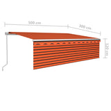 ZNTS Manual Retractable Awning with Blind&LED 5x3m Orange&Brown 3069345