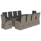 ZNTS 11 Piece Garden Dining Set with Cushions Grey Poly Rattan 3277620