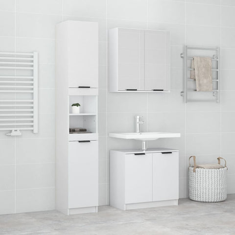 ZNTS 3 Piece Bathroom Cabinet Set High Gloss White Engineered Wood 3115880