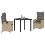 Garden Dining Set with Cushion 3 pcs Beige Poly Rattan 3380512