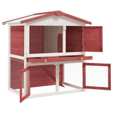 170839 Outdoor Rabbit Hutch 3 Doors Red Wood