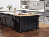 Rolling Kitchen Island Storage Trolley with Rubber Wood Top & Drawers for Dining Room, Black T3398P329903