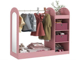 Kids Clothes Rail with Storage Shelf, Boxes, Mirror for Bedroom, Nursery, Pink T3398P347990