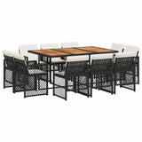 11 Piece Garden Dining Set with Cushions Black Poly Rattan 3210855