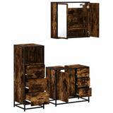 3 Piece Bathroom Furniture Set Smoked Oak Engineered Wood 3301017