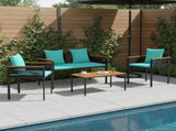 Outdoor Furniture Set Black and Turquoise Poly Rattan 42025230
