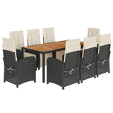 9 Piece Garden Dining Set with Cushions Black Poly Rattan 3212473