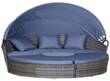 PE Rattan Lounge Set, 5 Pieces Patio Conversation Furniture Set, Garden Round Sofa Bed with Cushion T3398P323984