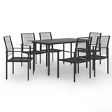 Dining Set Black Glass, Powder-Coated Steel, PVC Rattan 7-piece set 3060264
