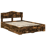 Bed Frame with Drawer Smoked Oak 140 x 190 cm Engineered Wood 3413197