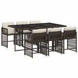 7 Piece Garden Dining Set with Cushions Brown Poly Rattan 3211629