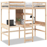 ZNTS Loft Bed Frame with Desk and Shelves 90x200cm Solid Wood Pine 3308541