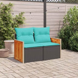 Garden Sofa with Cushions 2-Seater Black Poly Rattan 366037