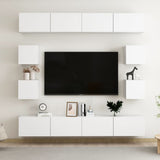 8 Piece TV Cabinet Set White Engineered Wood 3078649