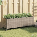 ZNTS Garden Planter with Wheels and 3 Pots Grey 107x32x38 cm Poly Rattan 366421