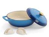 Cast iron 5QT cooking pot - Gradient blue - Includes two silicone gloves - Enamel pot 72431906