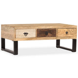 ZNTS Coffee Table with 3 Drawers Solid Mango Wood 90x50x35 cm 244942