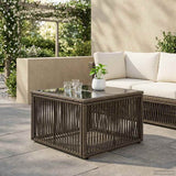 Garden Table Grey and Black 55 x 55 x 37 cm PE Rattan and Glass 42035134