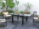 Extending Garden Table, Outdoor Dining Table with Aluminium Frame and Tempered Glass Tabletop, T3398P314160