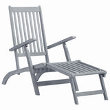 Sun Lounger Grey Wash Acacia Hardwood Full-Length Foldable 45957