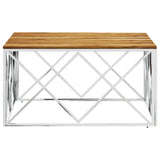 Coffee Table Silver Stainless Steel and Solid Wood Acacia 349975