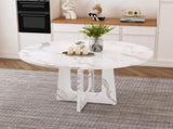 47.24" Round Dining Table for 4 - Farmhouse MDF Table with Marble White Finish, 300lb Capacity, Easy W1196P512185
