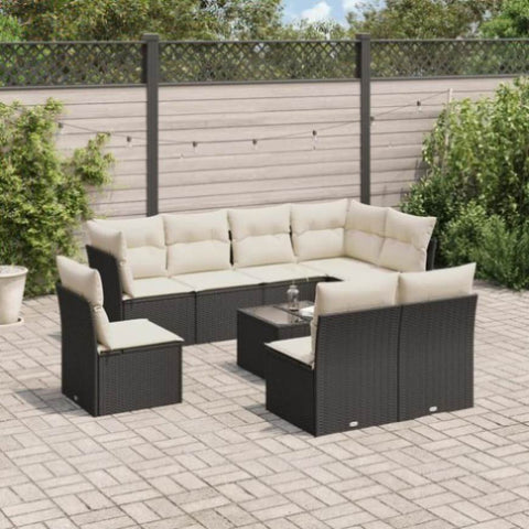 9 Piece Garden Sofa Set with Cushions Black Poly Rattan 3217766