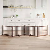 Dog Gate with Door Foldable 4 Panels Brown Oak 320 cm Solid Wood Fir 352297