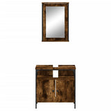 2 Piece Bathroom Furniture Set Smoked Oak Engineered Wood 3214777