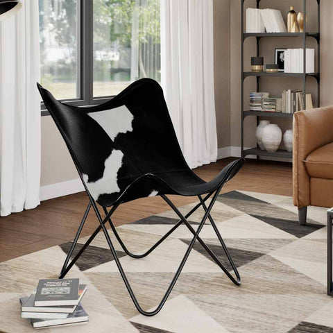 Butterfly Chair Black and White Real Cowhide Leather 243729