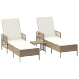Sun Lounger Reclining 3 pcs Beige and Cream White Poly Rattan 365436