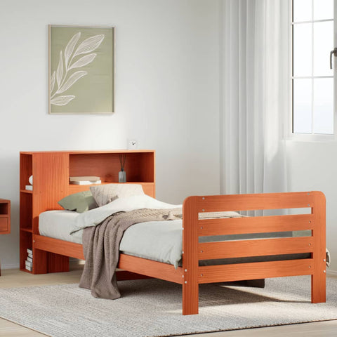 ZNTS Bed Frame without Mattress Wax Brown 75x190 cm Small Single Solid Wood Pine 3309910