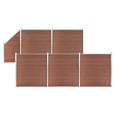 WPC Fence Set 5 Square + 1 Slanted 965x186 cm Brown 3053219