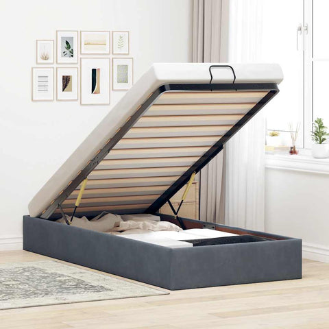 Ottoman Bed Frame No Mattress Dark Grey Single Velvet 3310998