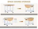 Folding 3 Pieces Bar Table Set, Mobile Dining Table and 2 Stools with Storage Shelf, 2 Drawers and 6 T3398P330500