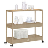 Bar Cart 3-Tier Beige Poly Rattan and Solid Wood Acacia 368725