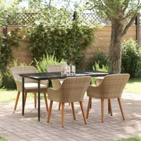 Garden Dining Set with Cushion 5 pcs Beige Poly Rattan 3261694
