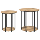 Side Table Set with Shelf 2 pcs Brown 869719