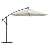 Hanging Garden Parasol with LED Lighting 300 cm Sand Metal Pole 42970
