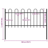 Garden Fence with Hoop Top Steel 181x100 cm Black 144930