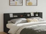 Storage Headboard with LED Black Engineered Wood 3418694