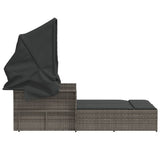 Double Sun Lounger with Canopy and Cushions Grey Poly Rattan 365809