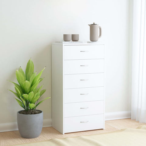 Sideboard with 6 Drawers White 50x34x96 cm Engineered Wood 800666